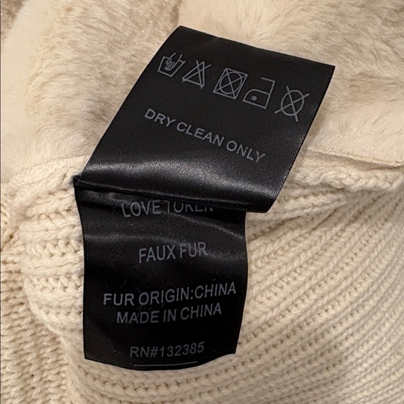 NWT 🔥Love Token Ivory Sweater Fur Large L Open Front Knit Fur Soft Suede Jacket - Picture 10 of 10